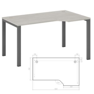 Стол эргономичный правый на металлоопорах 150x90x75