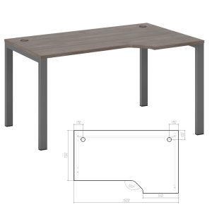 Стол эргономичный правый на металлоопорах  150x90x75